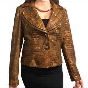 CHRISTINA Women’s Brown Metallic Embossed Jacket with shades of Copper SZ: Large